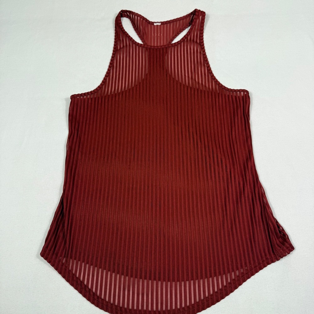 Alo Yoga Racerback Tank Top Small Burgundy Red Sheer Striped Mesh Activewear